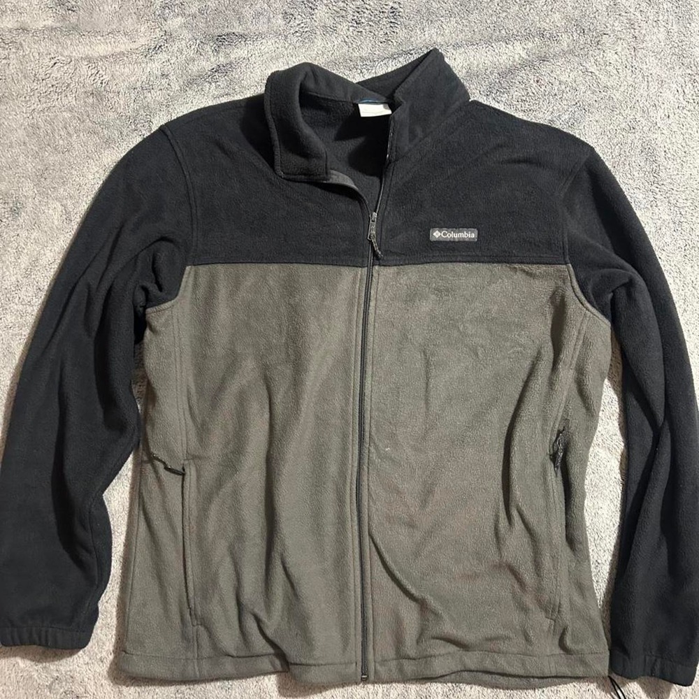 Columbia Steens Mountain Men's XL Full Zip Fleece Jacket Black Gray Outdoor